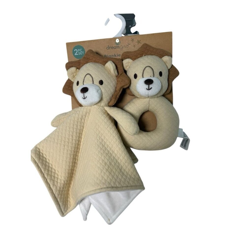 Dream Gro Tan Lion Security Blanket Baby Lovey Rattle Gift Set Unisex New